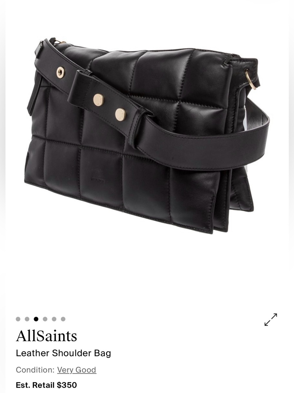 ALLSAINTS Quilted Black Shoulder Bag with Studded Strap - Picture 5 of 13